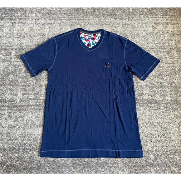 Robert Graham Other - Robert Graham Mens M Shirt Navy Blue V-Neck Tee Shirt Embroidery Logo NWT O1